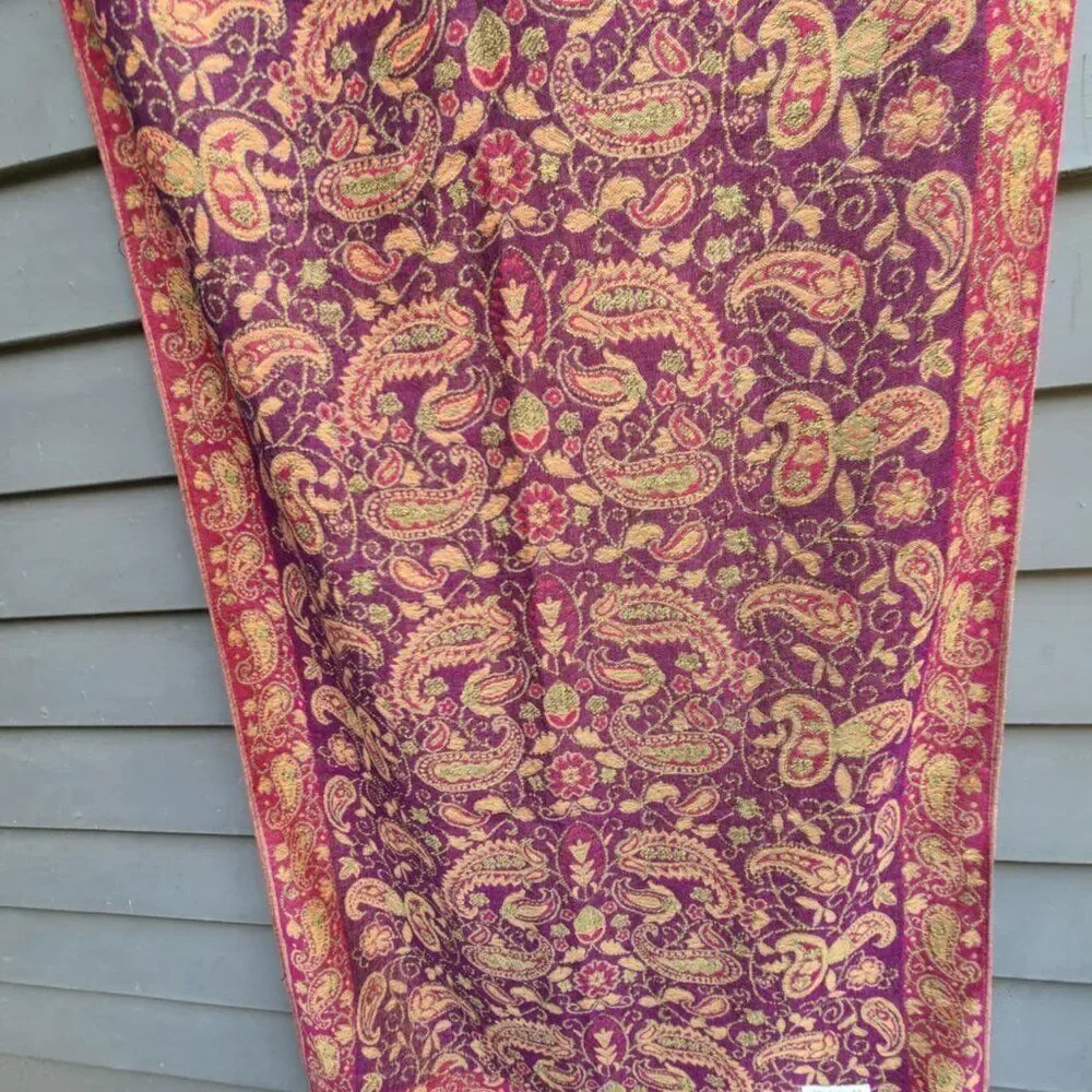 Gorgeous Paisley Red Gold Brown Pashmina Cashmere and Silk